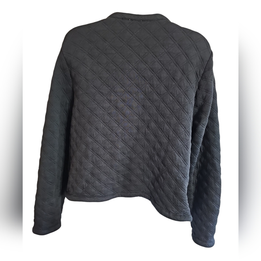 J.Crew Women Medium Cardigan Jacket Black Quilted Cotton Sweater Investment Rare - Picture 3 of 8